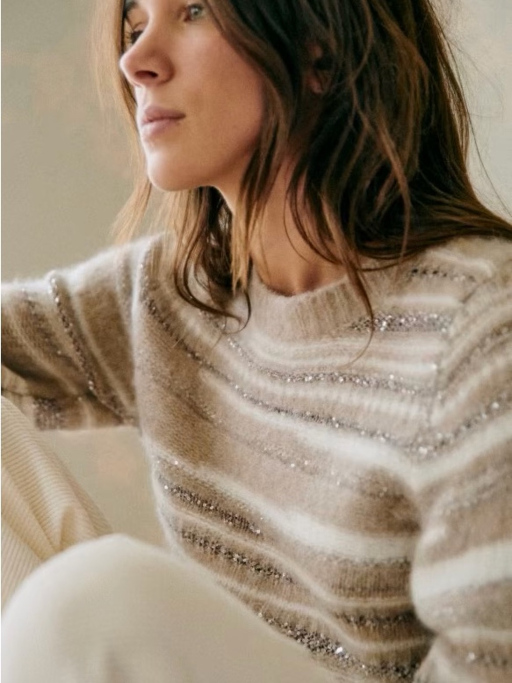 SEZANE ✨Hanane Sweater - Beige
Mottled Stripes Merino Wool - Picture 2 of 8